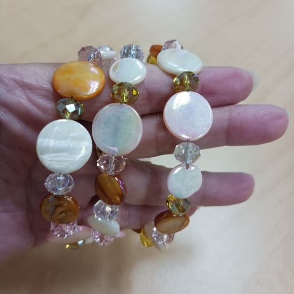 2 items Memory Coil Bracelet & Bead Earring Pink, Rose, Brown & Coral colors - Picture 13 of 15